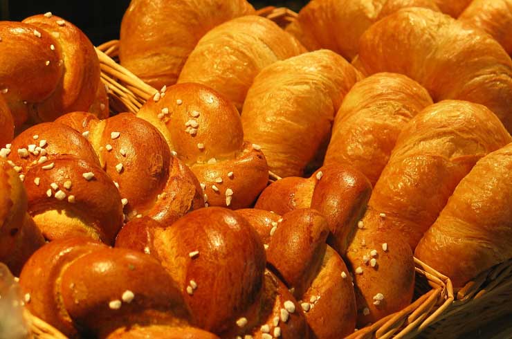Fresh baked breads arranged